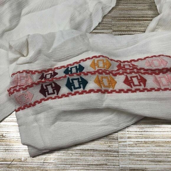 Q-180 Tularosa Straight Leg Pants Ivory Geometric Embroidery Belted Lined S New - Picture 4 of 4